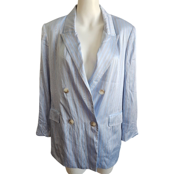 L'Agence Taryn Double Breasted Pinstripe Silk Blazer Sz 6 - Picture 2 of 15